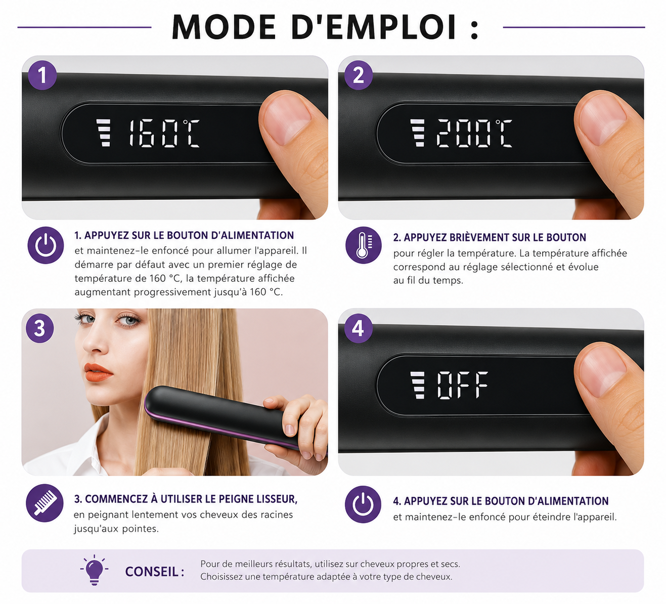Brosse lissante chauffante Allure – VolumeLift™